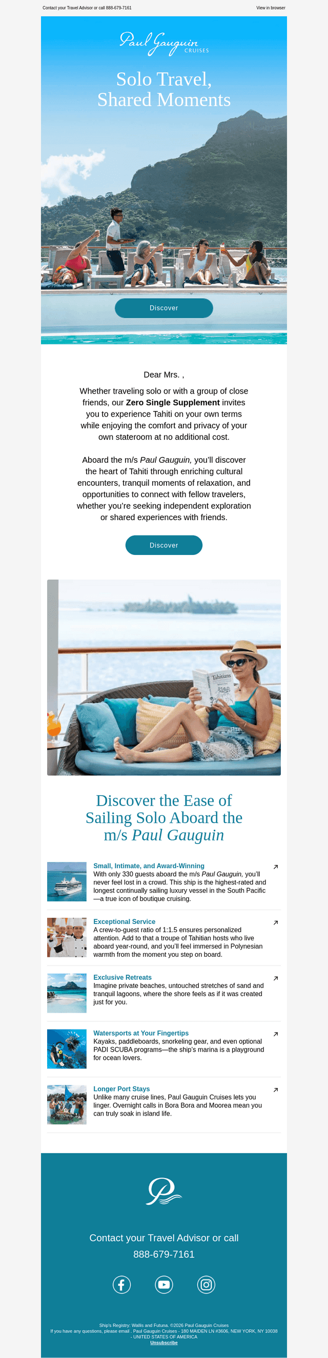 Sail Solo with Zero Single Supplement