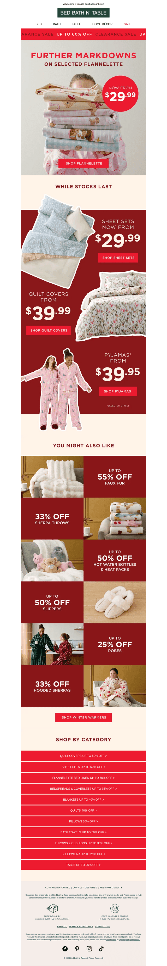 FROM $29.99 | Further Markdowns on selected Flannelette