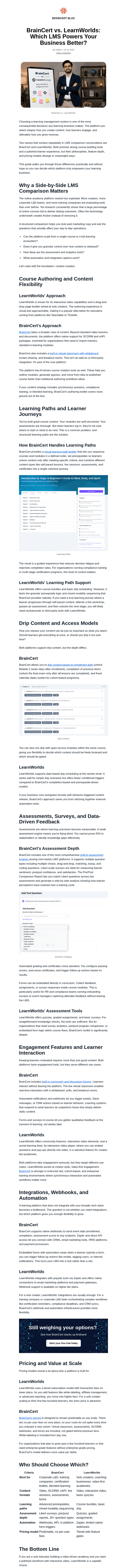 BrainCert vs. LearnWorlds: Which LMS Powers Your Business Better?