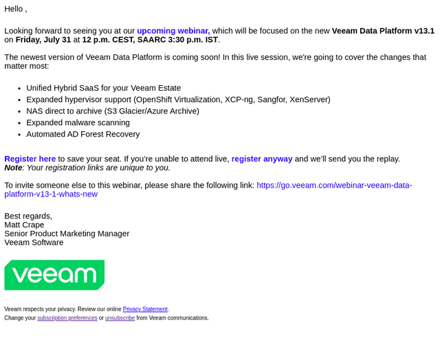 You’re invited! Veeam Data Platform v13.1 webinar