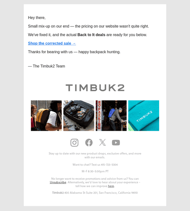 Timbuk2 email from Fri, Jul 24, 2026
