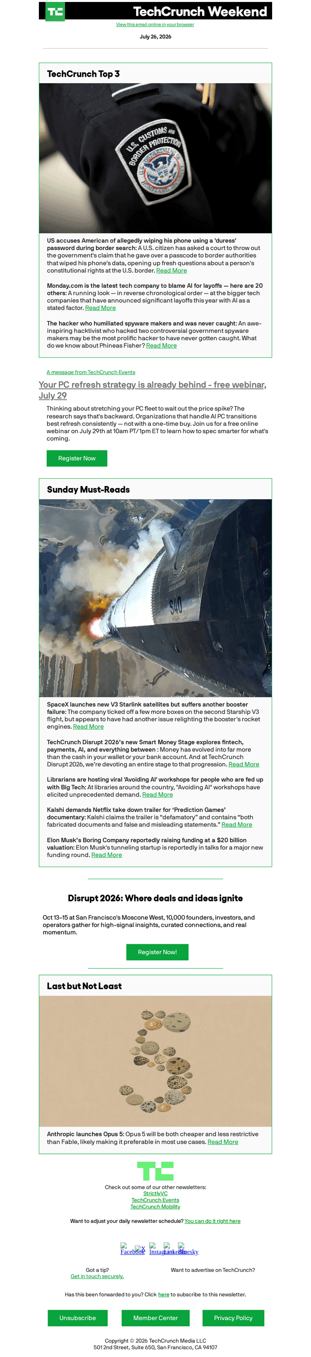 TechCrunch email from Sun, Jul 26, 2026