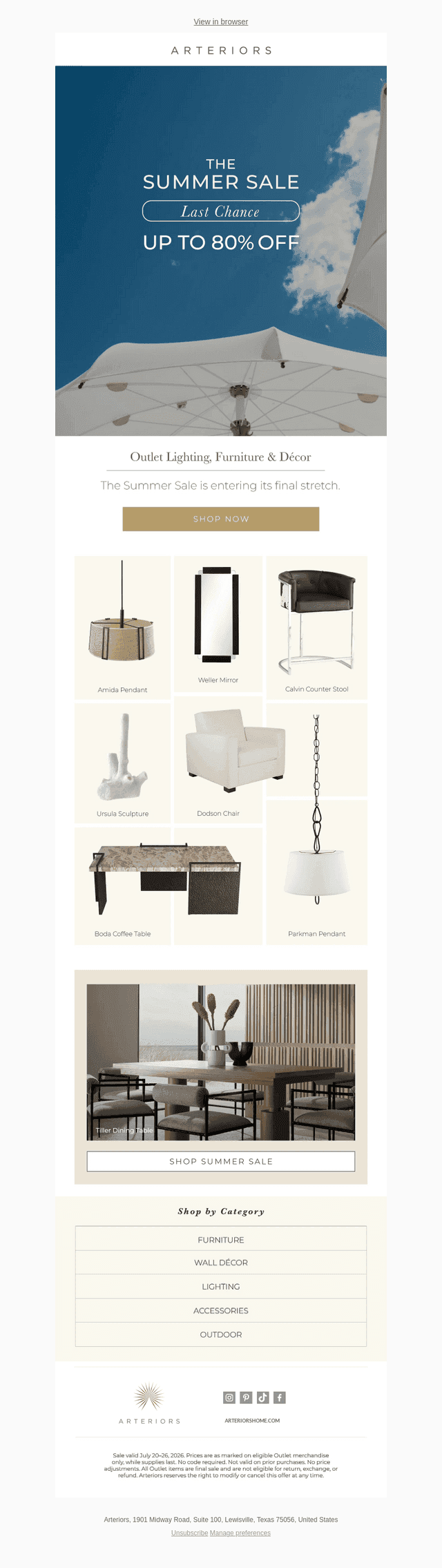 Arteriors Home email from Sun, Jul 26, 2026
