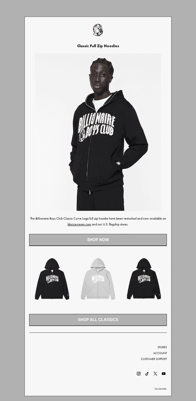 Billionaire Boys Club email from Mon, Jul 27, 2026
