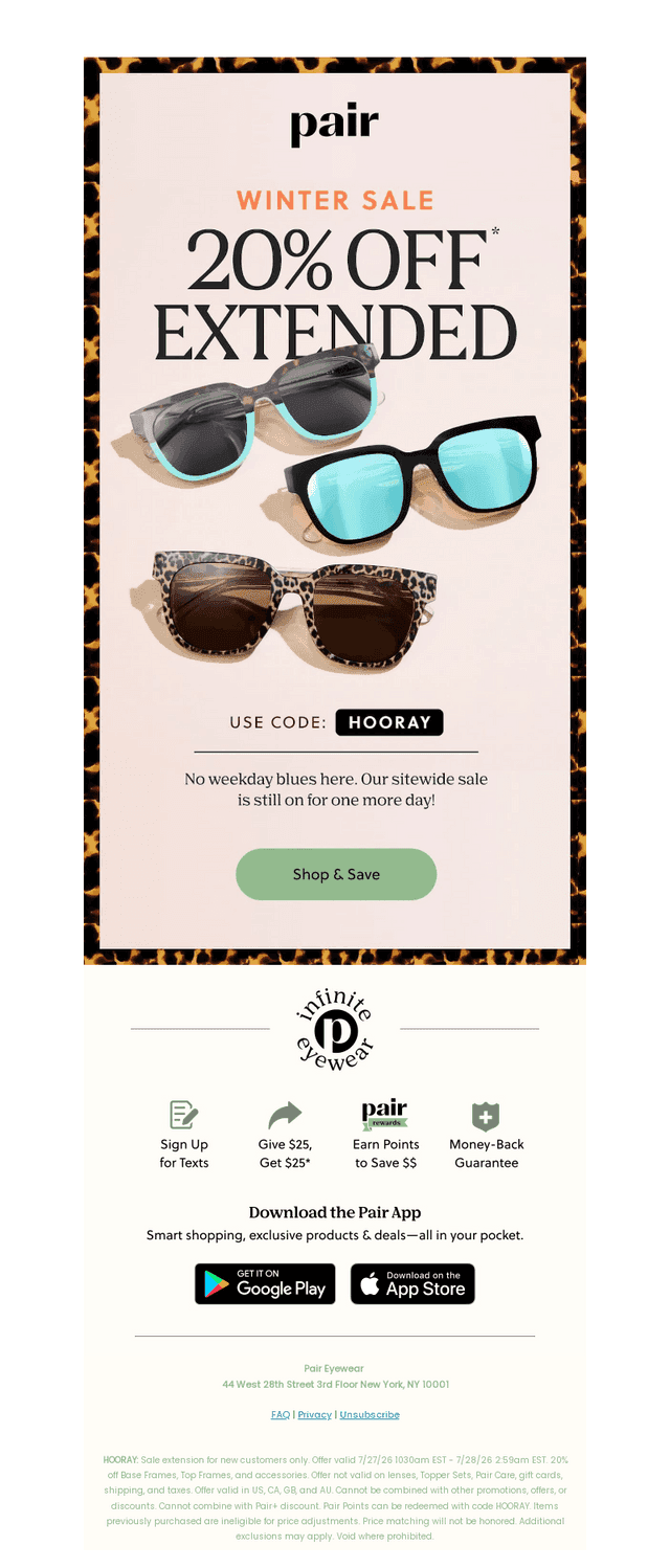 Pair Eyewear email from Mon, Jul 27, 2026