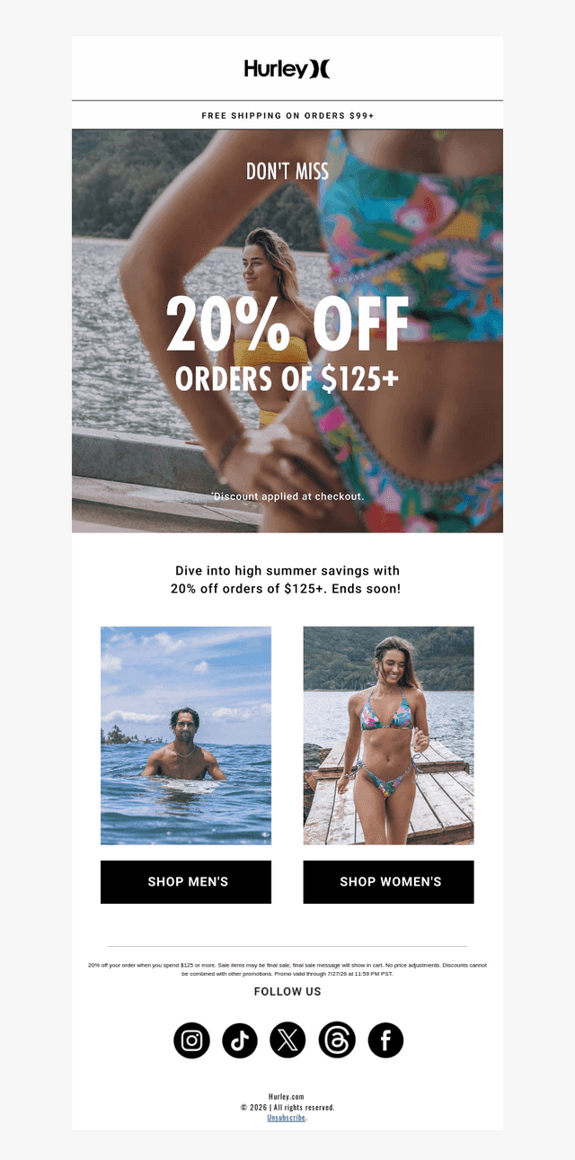 don't miss out 🏄‍♀️ 20% off $125+
