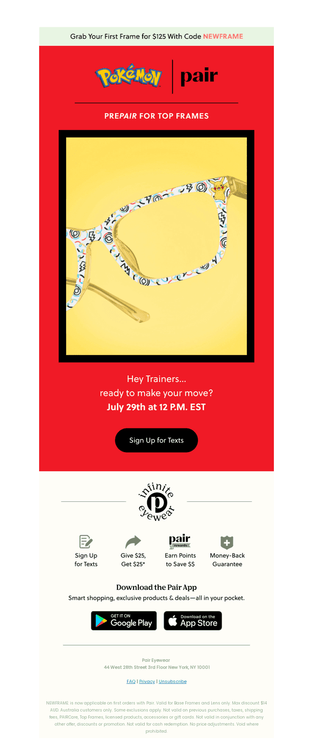 Pair Eyewear email from Mon, Jul 27, 2026