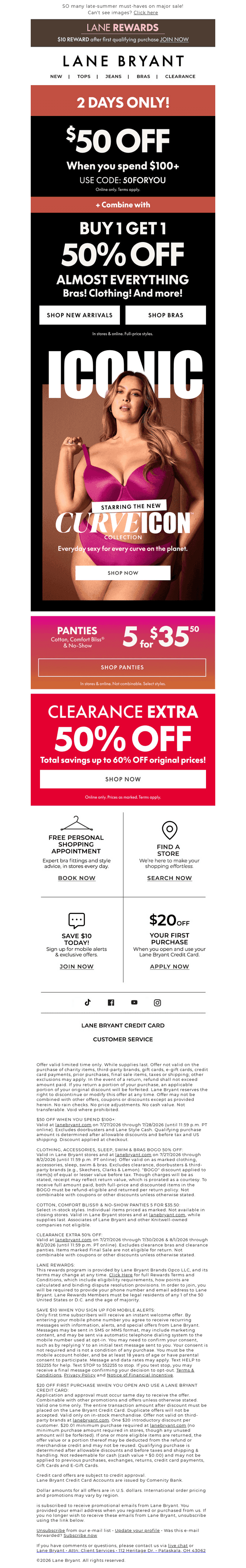 Stack 'em up! $50 OFF $100 + BOGO 50% OFF BRAS & more!