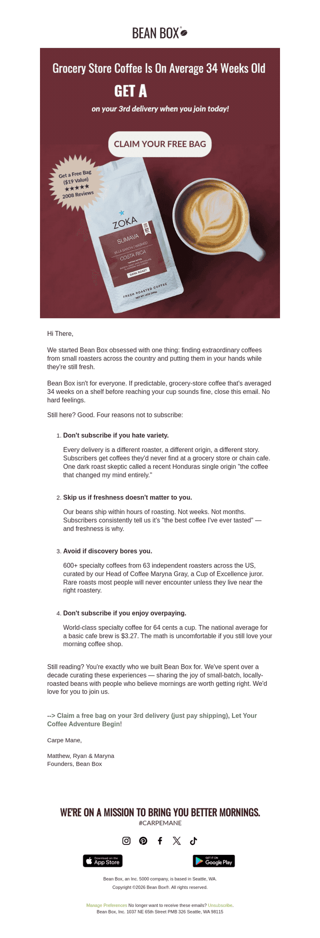 BeanBox email from Tue, Jul 28, 2026