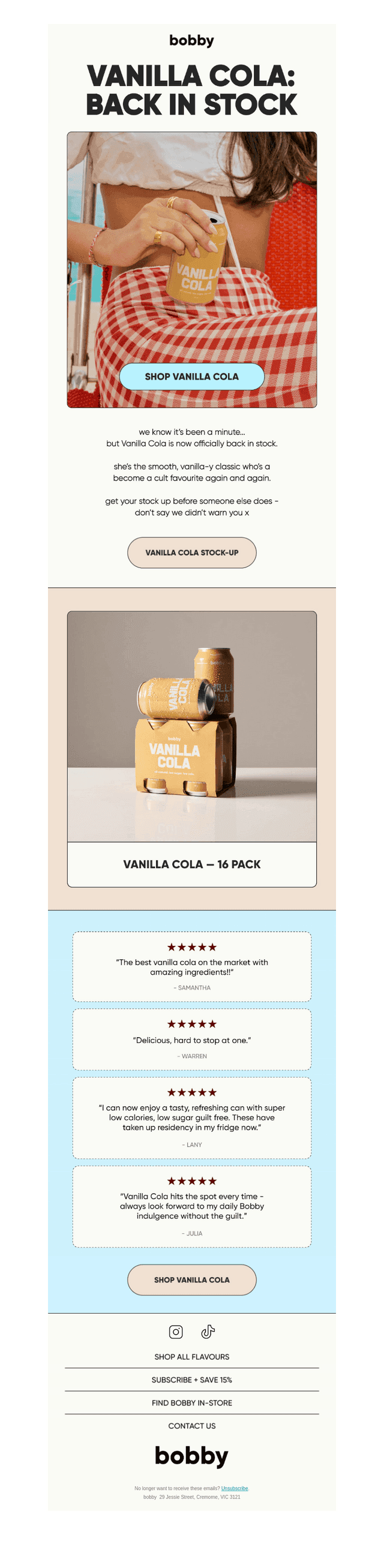 vanilla cola is back in stock!! 🍦
