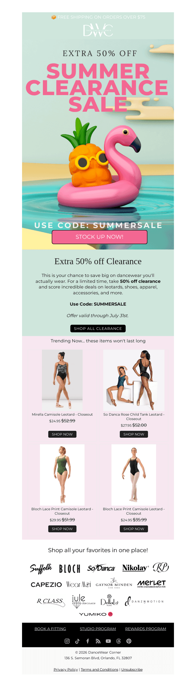 DanceWear Corner email from Tue, Jul 28, 2026