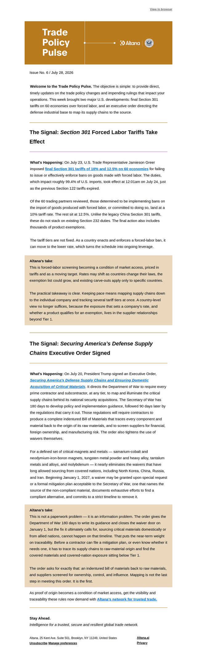 Altana Technologies email from Tue, Jul 28, 2026