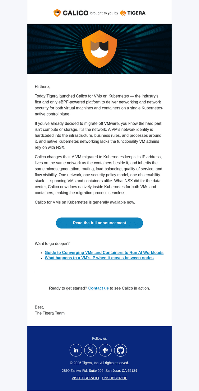 Tigera email from Tue, Jul 28, 2026