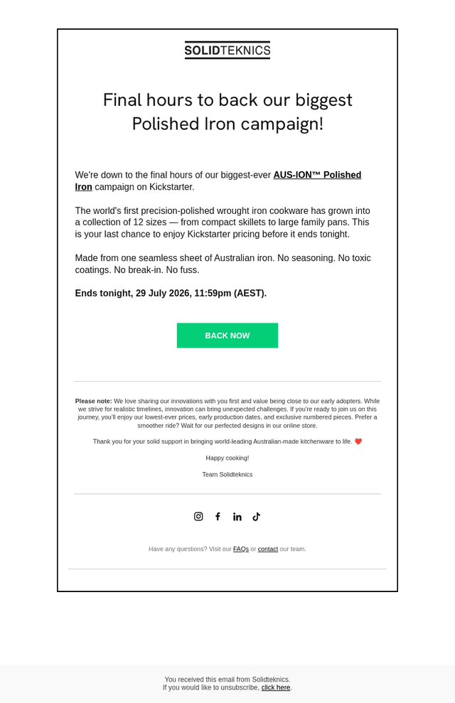 Final hours to back our biggest Polished Iron campaign!