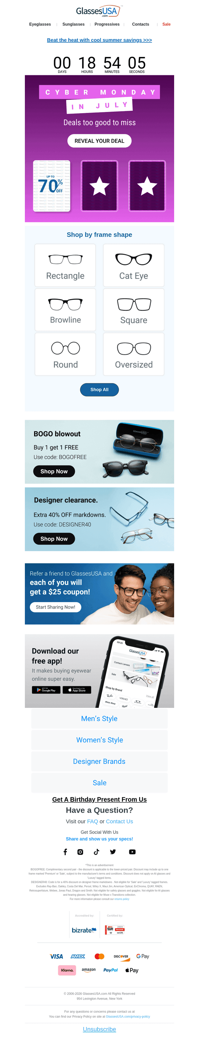 Glasses USA email from Wed, Jul 29, 2026