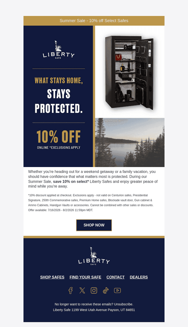 Liberty Safe email from Wed, Jul 29, 2026