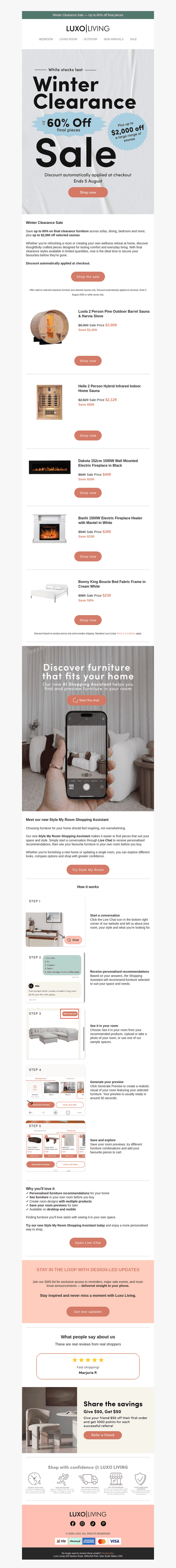 Luxo Living email from Wed, Jul 29, 2026