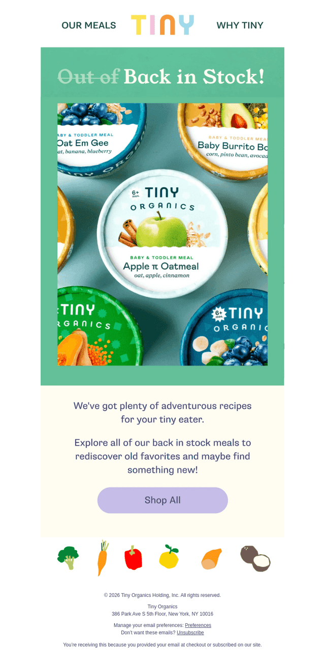 Tiny Organics email from Wed, Jul 29, 2026