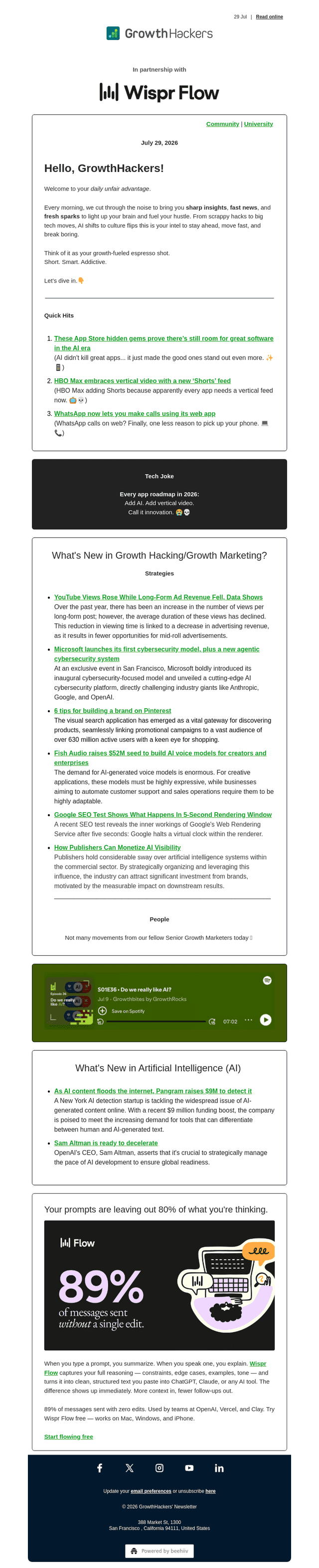GrowthHackers email from Wed, Jul 29, 2026