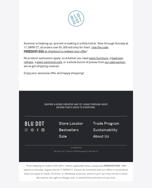Blu Dot email from Wed, Jul 29, 2026