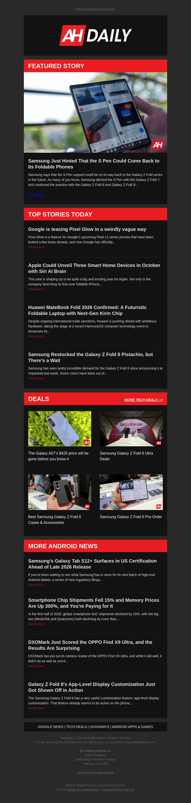 Android Headlines email from Wed, Jul 29, 2026