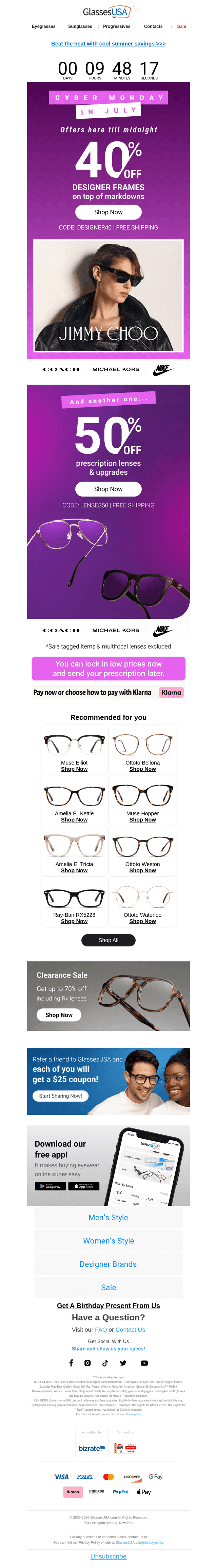 Glasses USA email from Wed, Jul 29, 2026