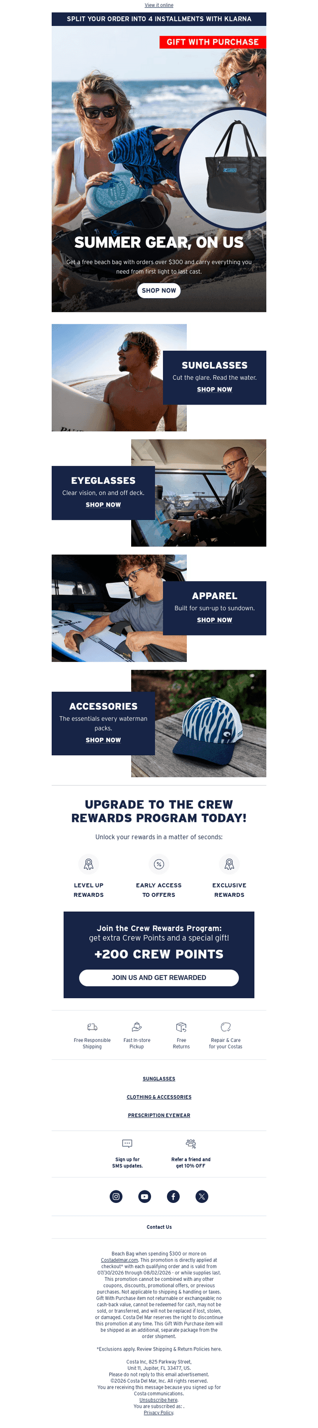Costa Sunglasses email from Thu, Jul 30, 2026