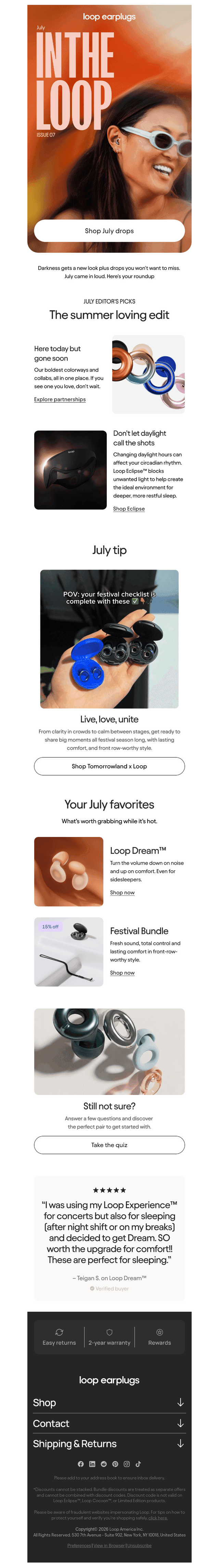 Loop Earplugs email from Thu, Jul 30, 2026