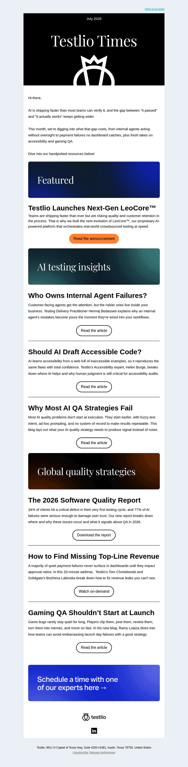 Testlio email from Thu, Jul 30, 2026