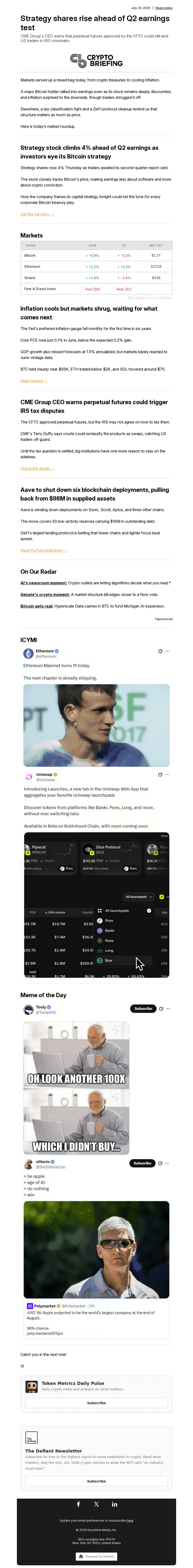 Crypto Briefing email from Thu, Jul 30, 2026