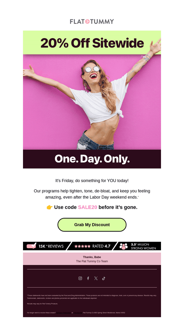Flat Tummy Co email from Fri, Jul 31, 2026