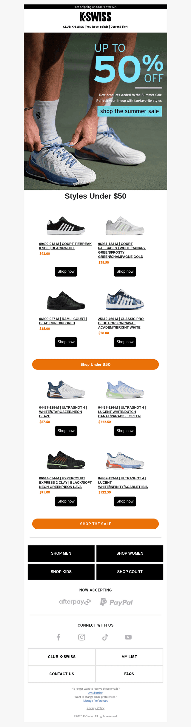 K-Swiss email from Fri, Jul 31, 2026