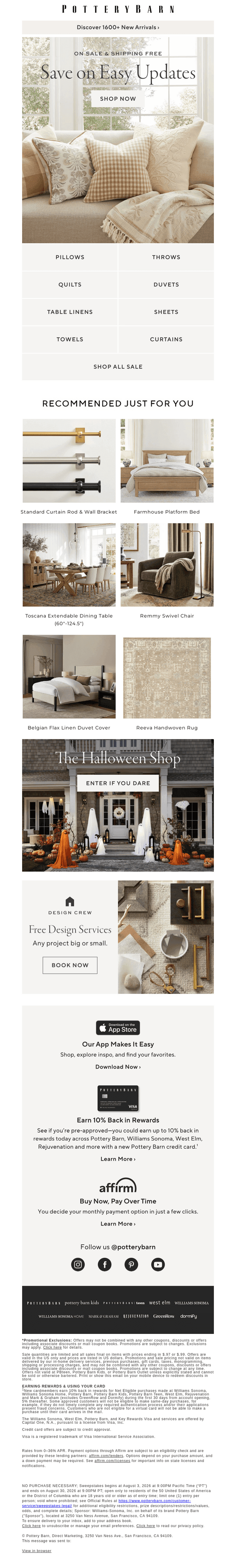 Pottery Barn email from Sat, Aug 1, 2026