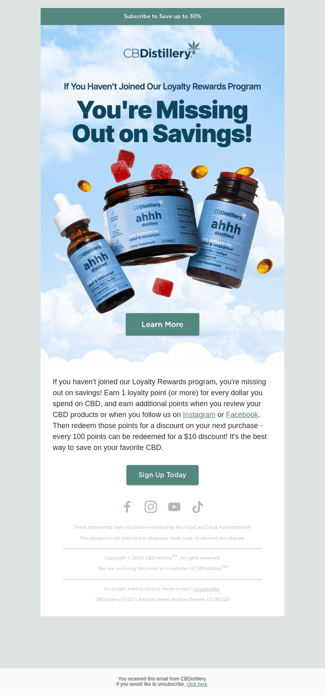 The CBDistillery email from Sat, Aug 1, 2026