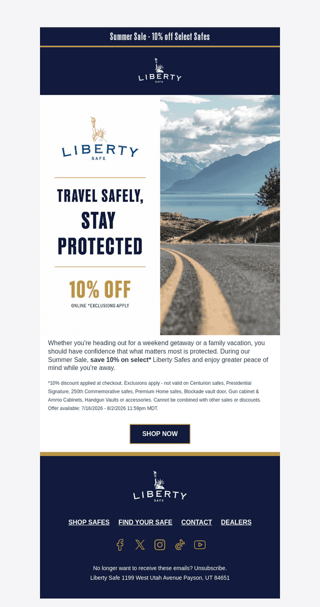 Liberty Safe email from Sat, Aug 1, 2026