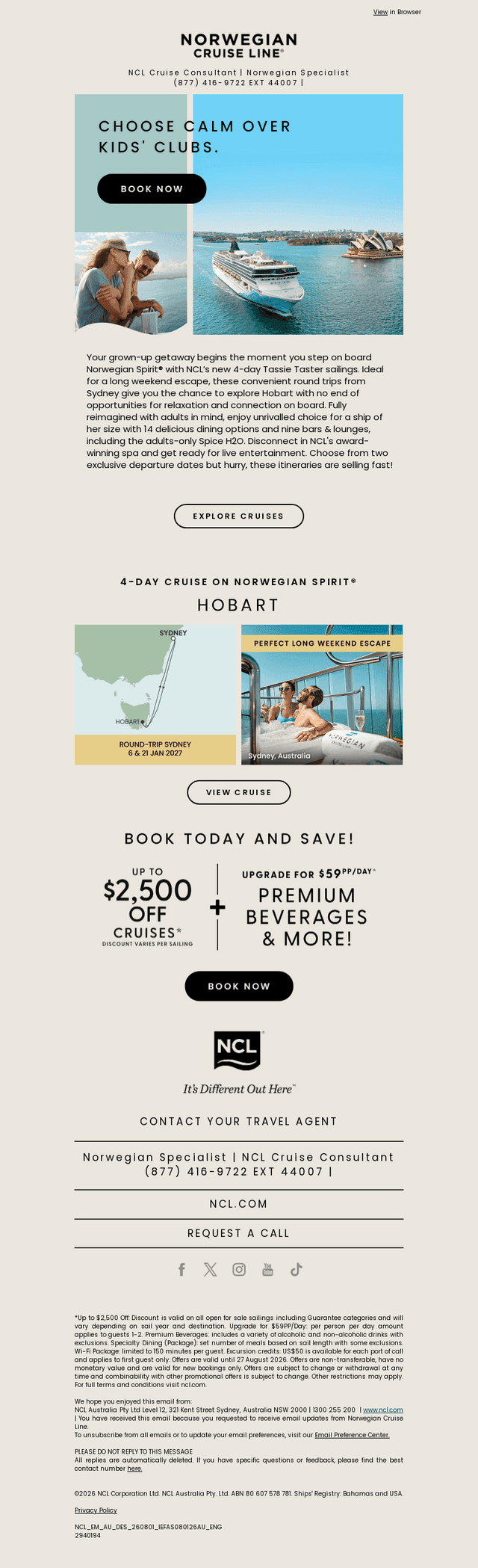 Norwegian Cruise Line email from Sat, Aug 1, 2026