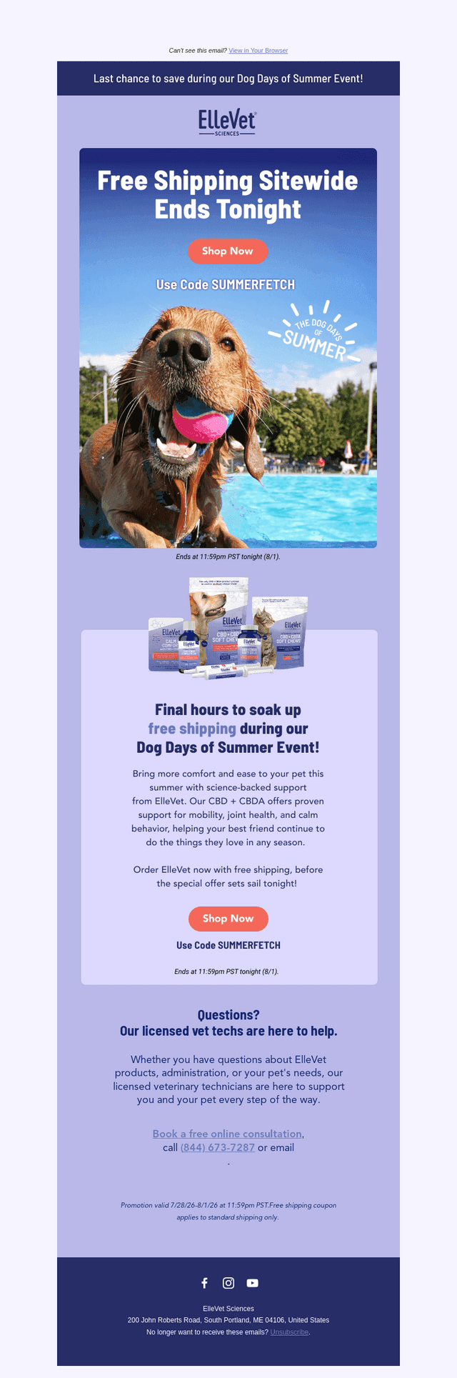 ElleVet Sciences email from Sat, Aug 1, 2026