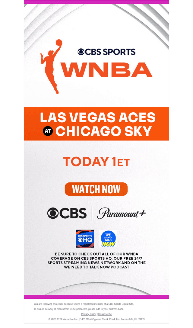 CBS email from Sat, Aug 1, 2026