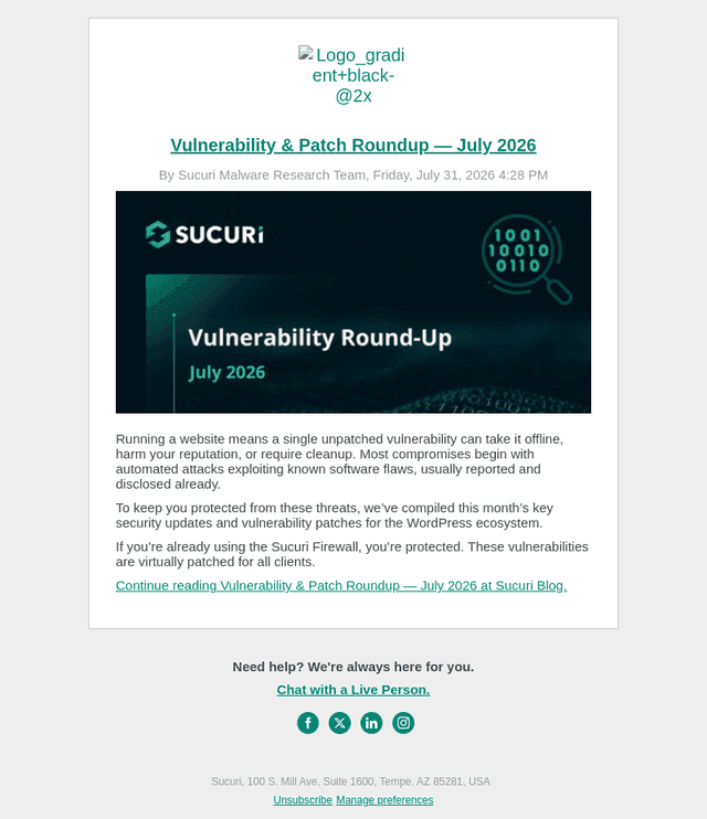 Sucuri email from Sat, Aug 1, 2026