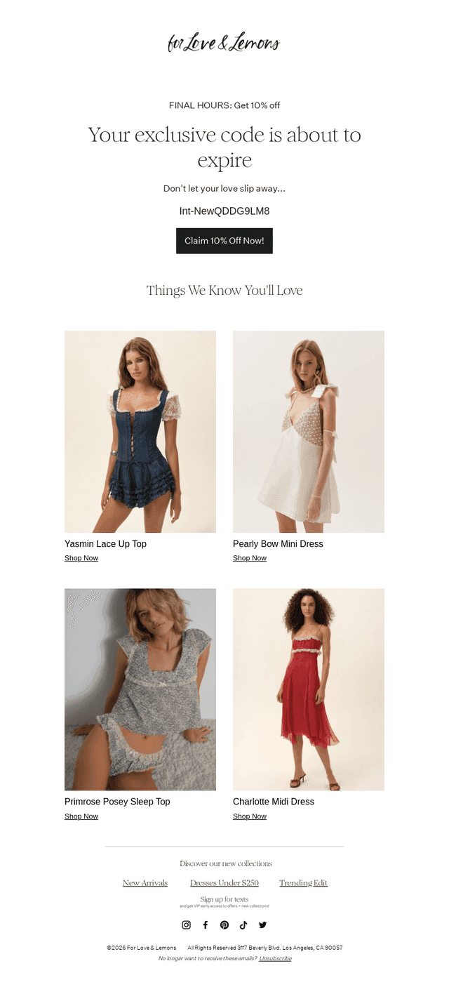 For Love & Lemons email from Sun, Aug 2, 2026