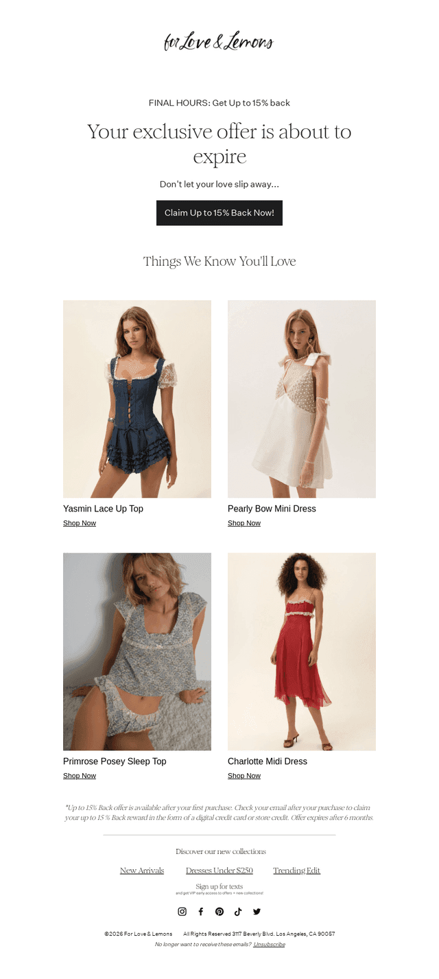 For Love & Lemons email from Sun, Aug 2, 2026