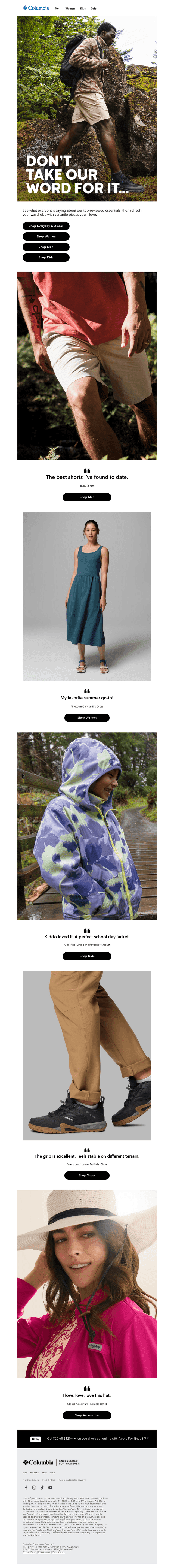 Columbia Sportswear email from Sun, Aug 2, 2026