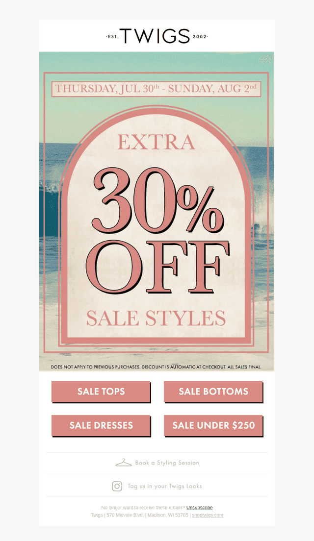 Last chance: EXTRA 30% OFF