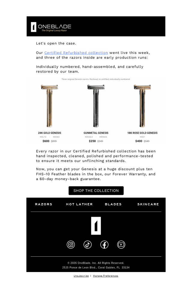 OneBlade email from Sun, Aug 2, 2026