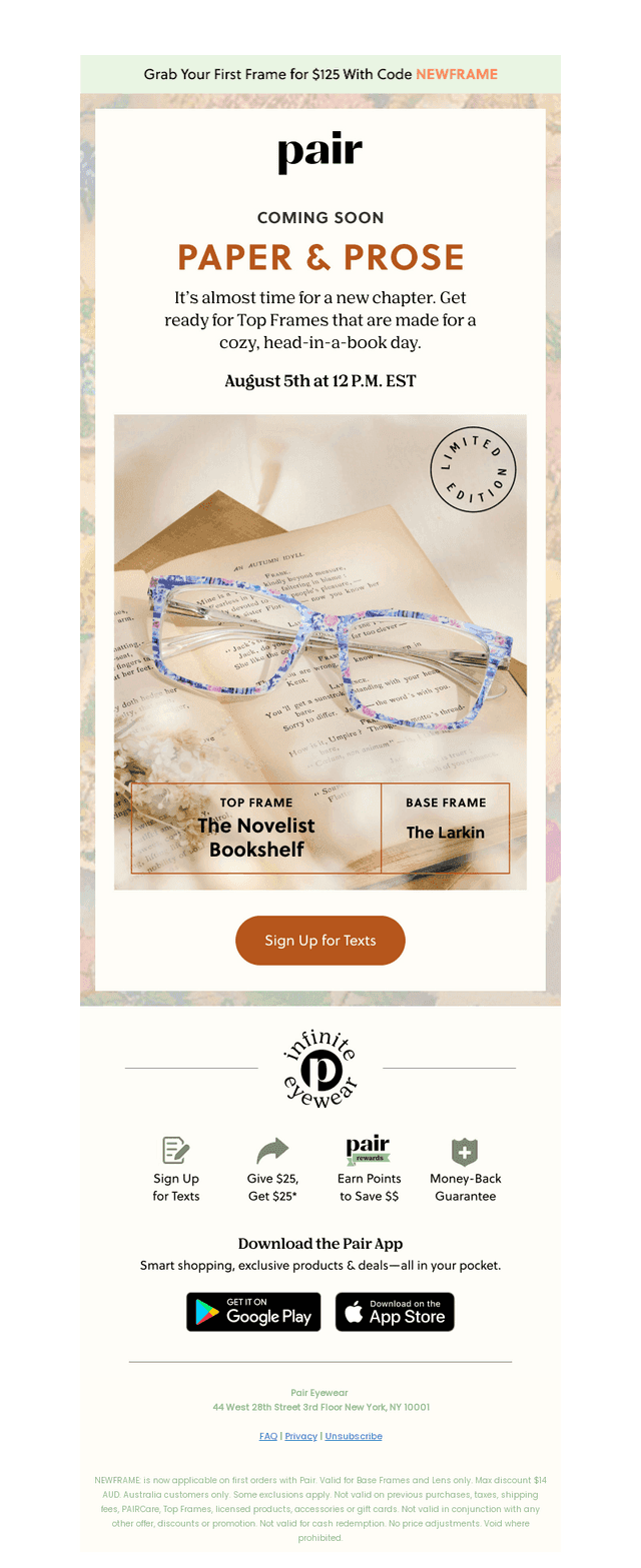 Pair Eyewear email from Sun, Aug 2, 2026
