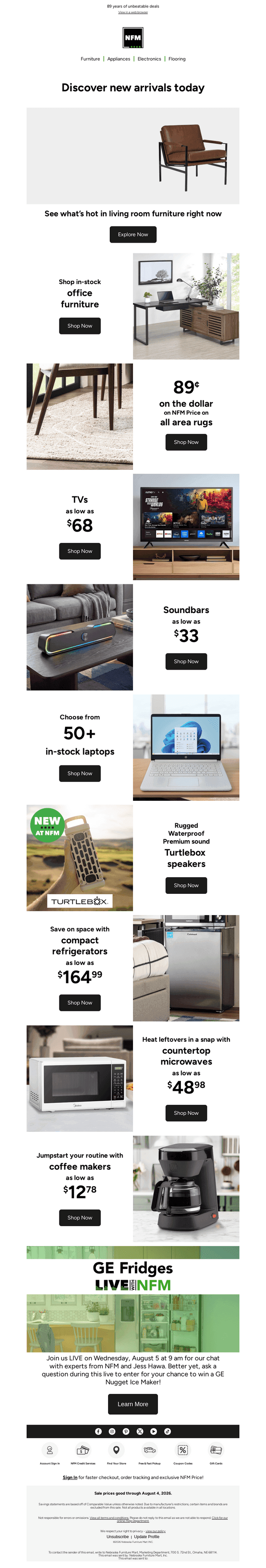 Nebraska Furniture Mart email from Sun, Aug 2, 2026