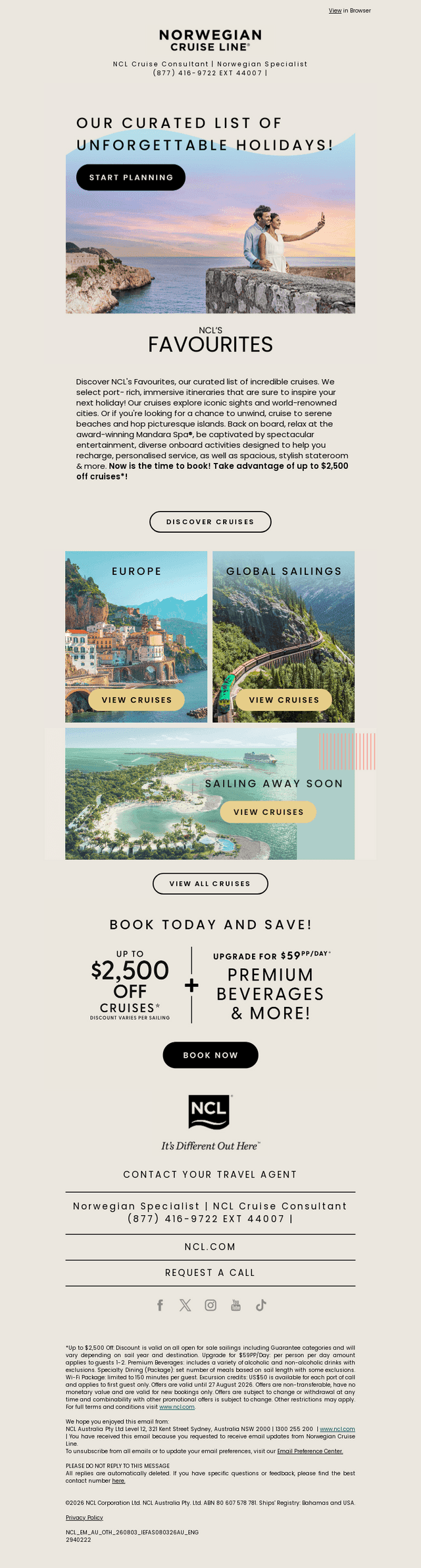 Norwegian Cruise Line email from Mon, Aug 3, 2026