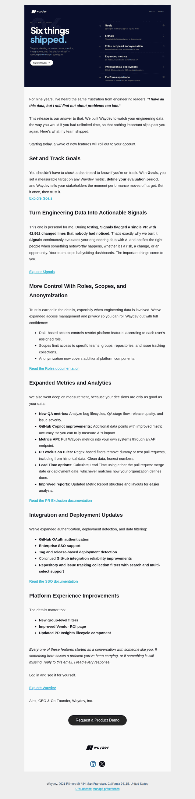 Waydev email from Mon, Aug 3, 2026