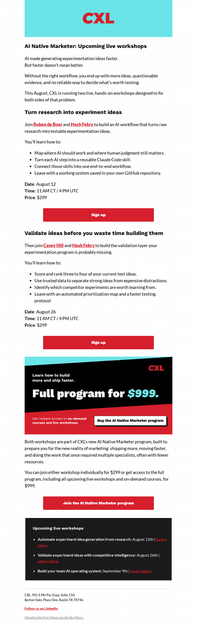 CXL email from Mon, Aug 3, 2026