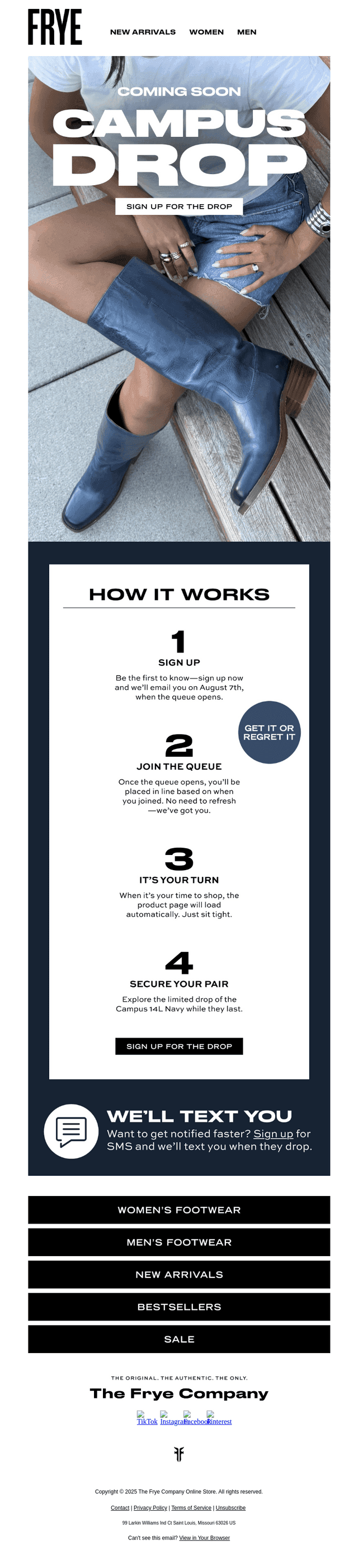 The Frye Company email from Mon, Aug 3, 2026